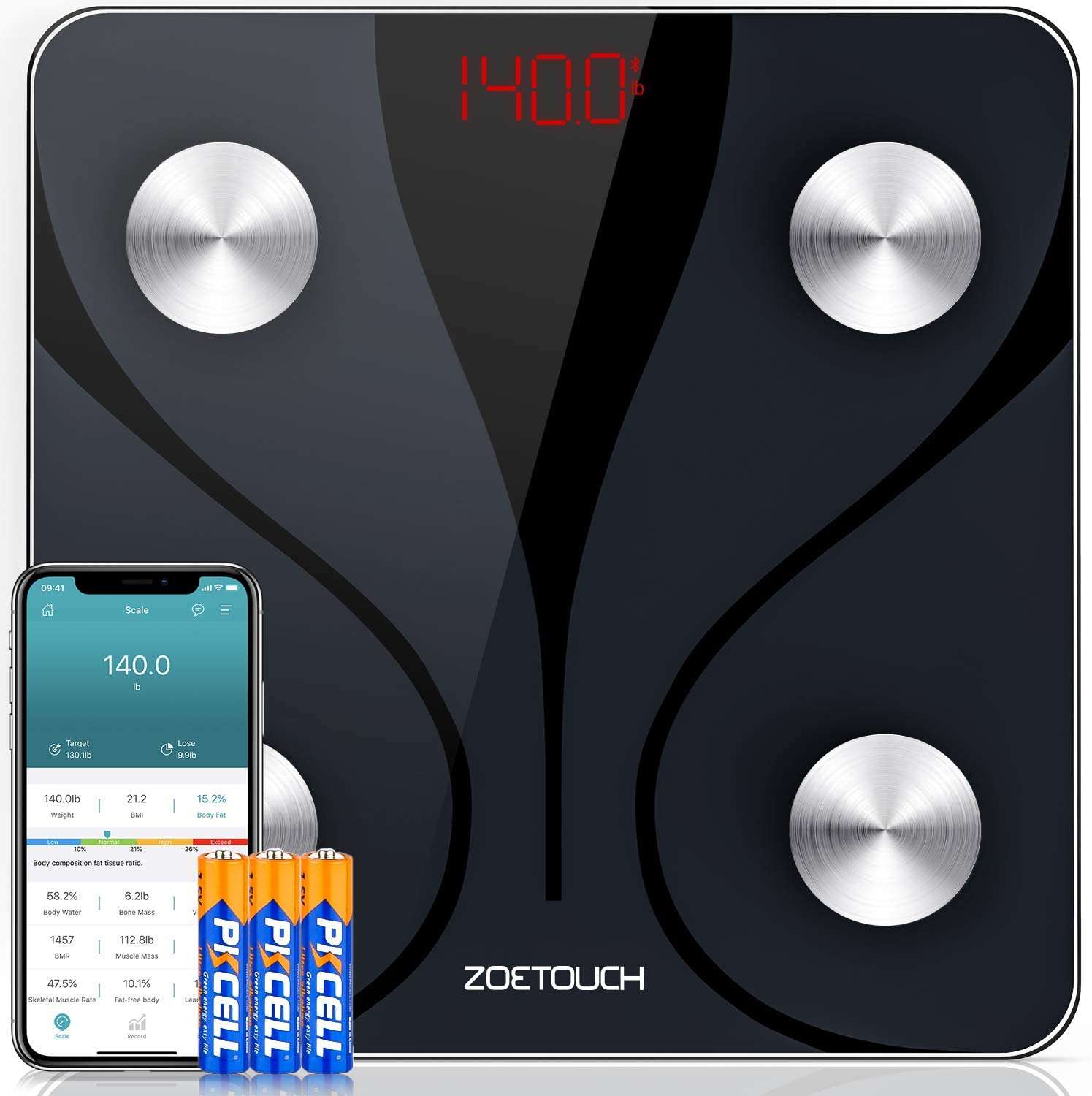 ZOETOUCH Bluetooth Body Fat Scale with iOS and Android Smartphone App
