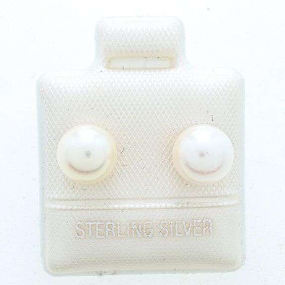 925 Sterling Silver Genuine Cultured Pearl Stud Earrings, 6.5mm 1