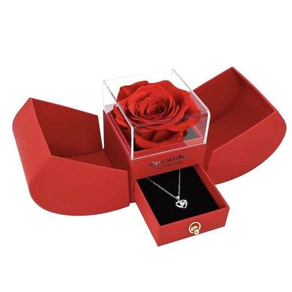 BEST WISHES - Preserved Rose w/ Spinner Top Ring, Apple Gift Box, Rose Colour is a Random Pick by Au