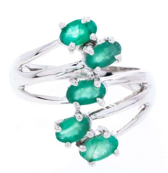Sterling Silver Cluster Ring - Genuine Natural Emeralds