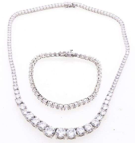 Tennis Necklace & Matching Bracelet - Swarovski Elements Over 85ct.