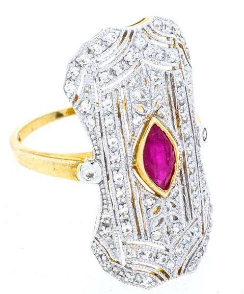 GP Sterling Silver Fancy Designer Ring, Marquis Ruby & CZ w/ Bead Setting1