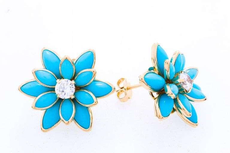 Brazil - 18kt Gold Overlay Bezel Set Turquoise Stud Earrings