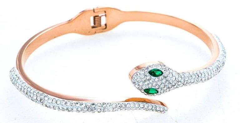 Rose Gold Bangle Cuff Bracelet,Pave Set w/ Swarovski Elements, Snake Head1
