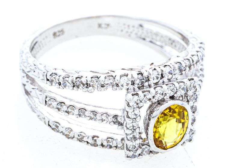 925 Sterling Silver Ring, Triple row Design, w/ Channel Set .53ct Citrine & 1.02 ct. CZ1