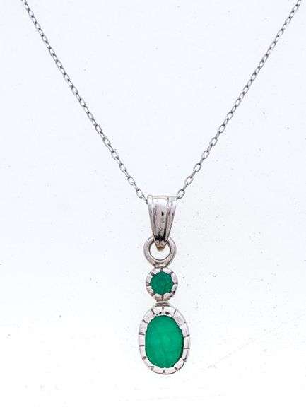 925 Sterling Silver Earring, Pendant & Chain Set, .80ct Natural Oval Cut Emeralds. Appraisal:365.00