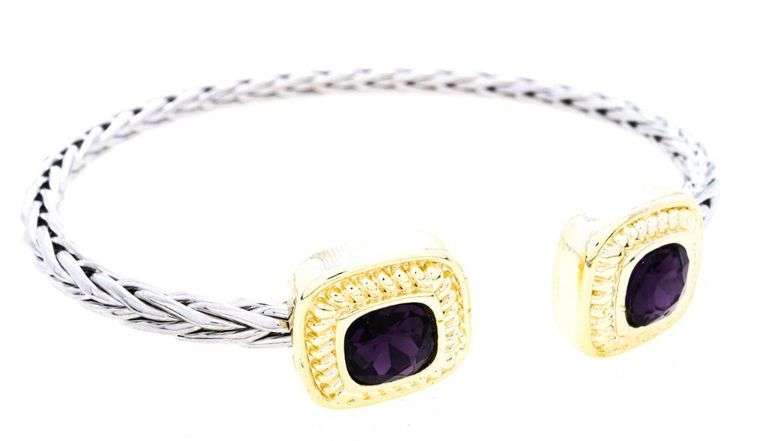 Cuff Bangle Bracelet Bezel Set Amethyst