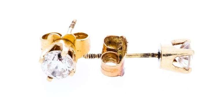 Pr. 14kt Gold Solitaire Diamond Stud Earrings,.56ct, Appraisal:$1590.00