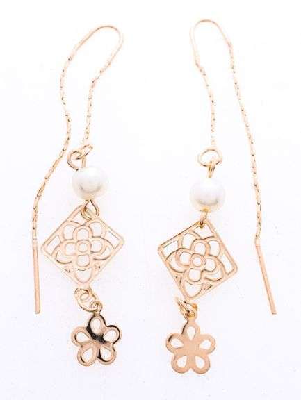 Brazil 18kt Gold Overlay Drop Pearl Chain Earrings