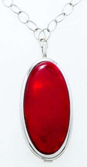 Sterling Silver Necklace, Oval Link Chain + Oval Stone Pendant1