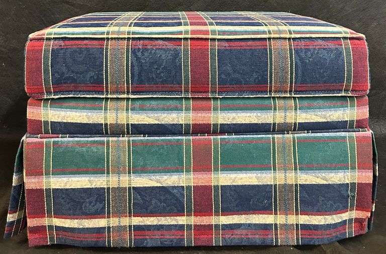 26" X 21" X 17"H  Plaid Upholstered Ottoman