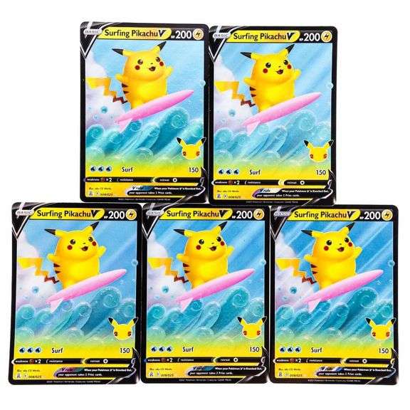 Lot of 5 Pokemon TCG Pokemon Celebrations Surfing Pikachu V #8/25