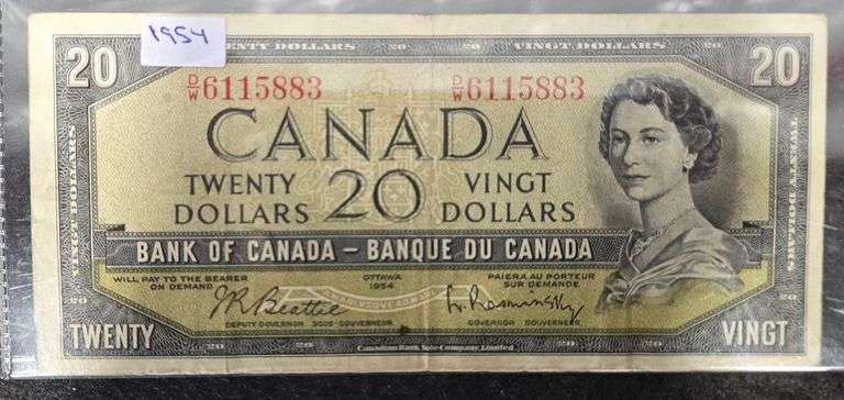 Canadian Circulated 1954 20 Dollar Bill