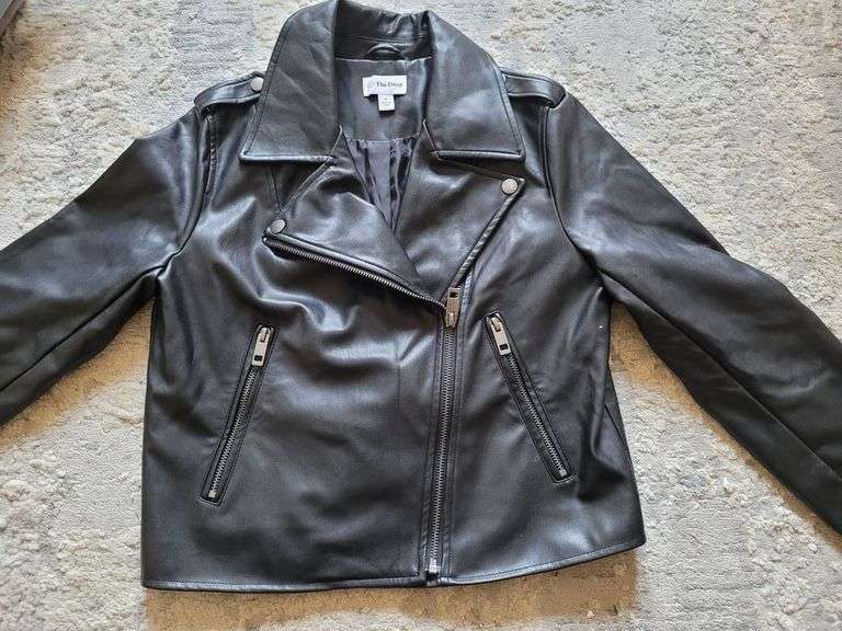 The Drop womens Heather Vegan Leather Moto Jacket, Sz. S