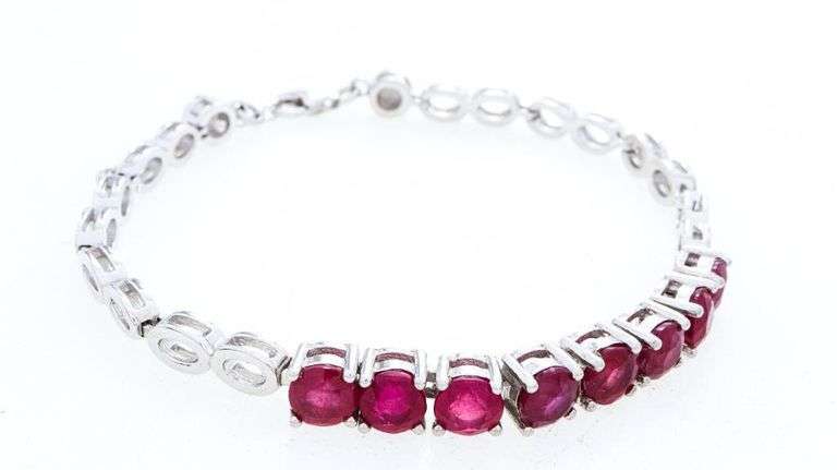 925 Sterling Silver Bracelet, 8 Genuine Rubies