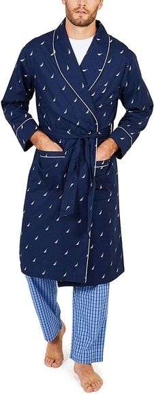 Nautica Men’s Long Sleeve Lightweight Cotton Woven Robe, Sz. S/M
