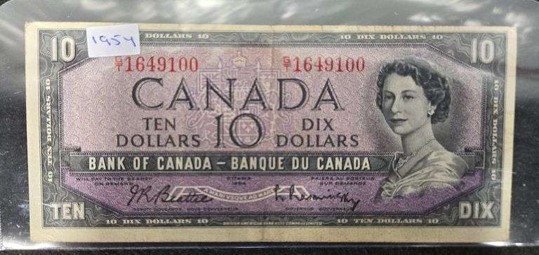 Canadian Circulated 1954 10 Dollar Bill