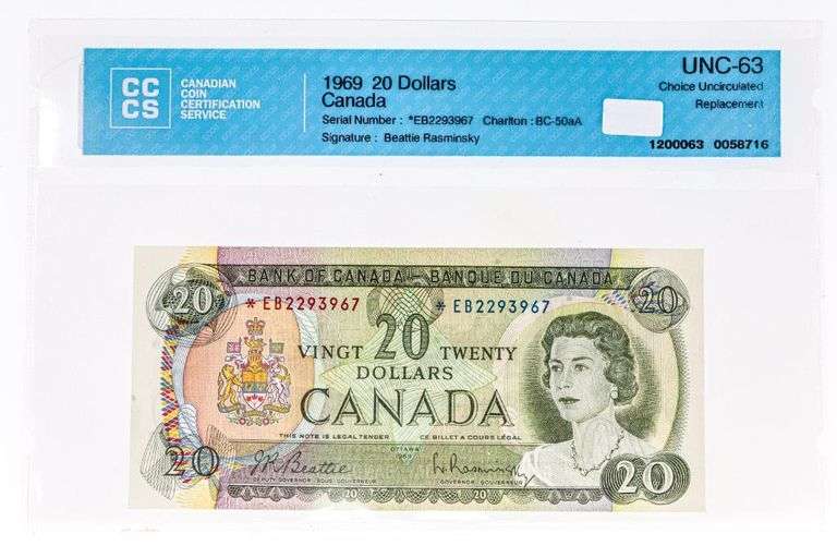 Bank of Canada 1969 $20 * Replacement UNC 63 CCCS