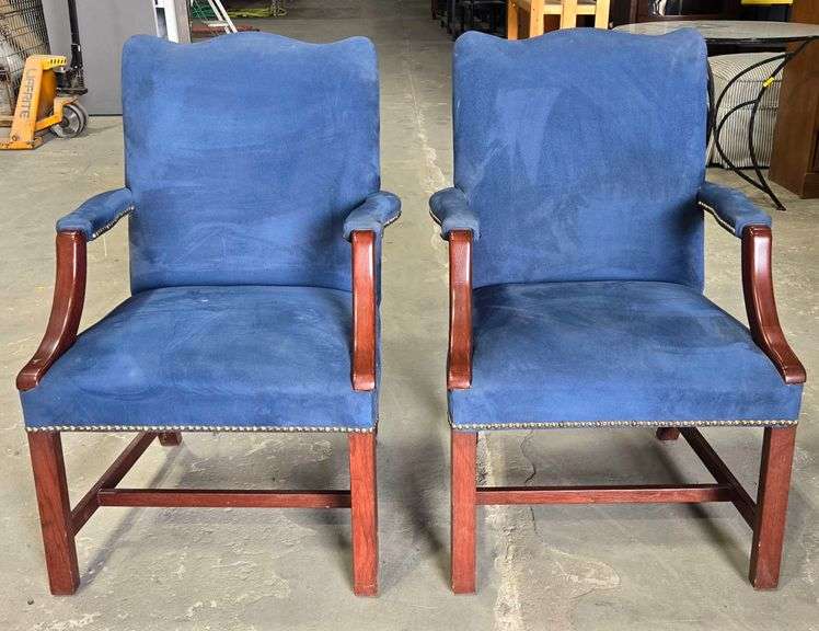 Pair Of Blue Suede Office Chairs