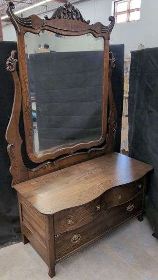 Antique 3 Drawer Wood Vanity With Tilt Mirror - 48"W x 78.5"H x 21.5"D
