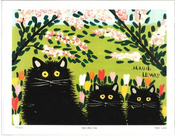 "MAUDE LEWIS" Canada's Most Beloved Folk Artist" Fine Art Giclee Limited Edition "Three Black Cats" 