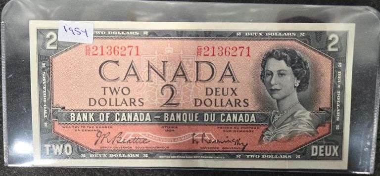 Canadian Circulated 1954 2 Dollar Bill