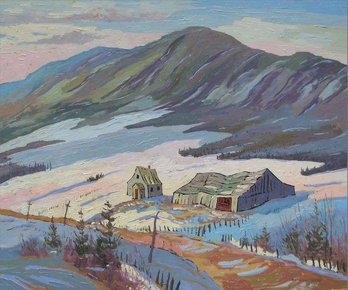 Arthur Lloy “Quebec Farm”  Oil on Masonite  30” x 36”  Signed Lower Right and Dated 82 Verso: Signed