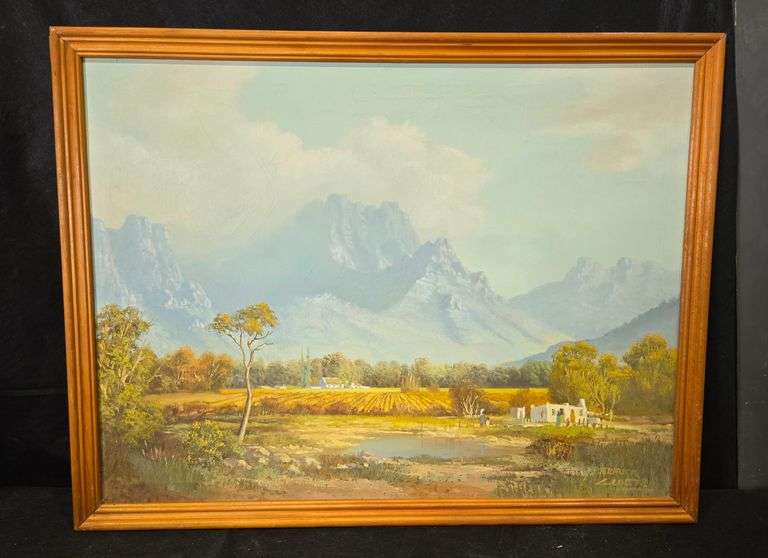 42.5" X 33"-Original Framed Vintage Oil On Canvas By Heinrick Cluete