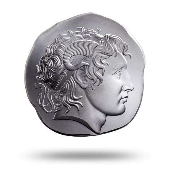 .9999 Fine Silver Round, Alexander The Great - Brilliant Finish- Artistic Bullion 5 oz. ASW1