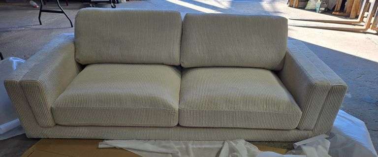*NEW* In Box  Cream Microfiber Corduroy 2 Seater Sofa