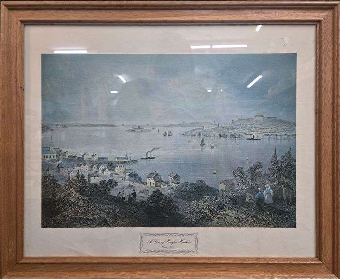 Vintage Print  "A View of Halifax Harbour"  1850   (Frame 22.5" X 18.5")  (Print 17" X 11.5")