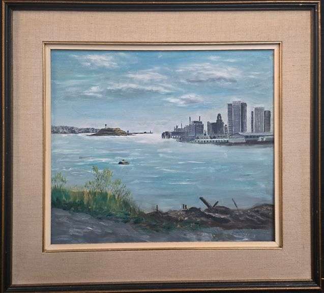 Halifax Harbour 1975  Dr. Horace Colford Oil on Board with Frame 32" X 28"