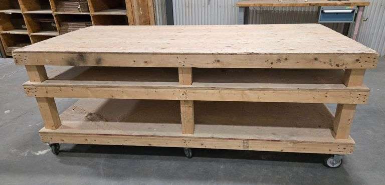 7' X 4'  Wood Work Table on Wheels