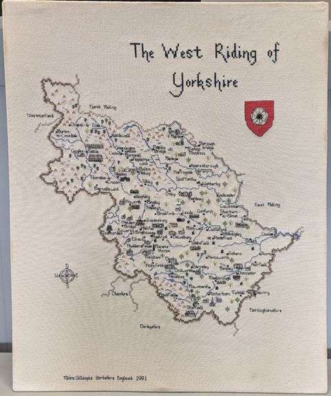 The West Riding of Yorkshire Embroidered Map, by Moira Gillespie, Yorkshire England 1991