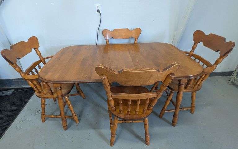 Wooden Dining Set with Four Chairs and Leaf