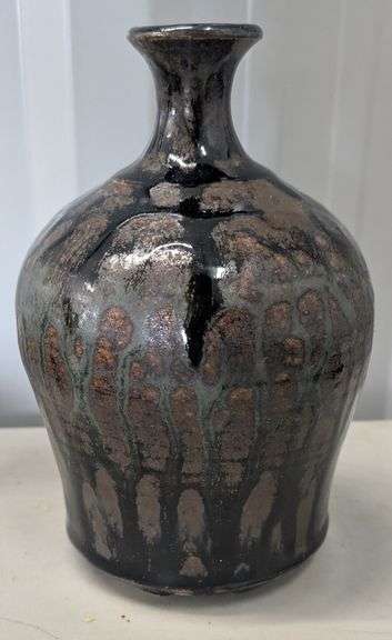 Ceramic  Vase with Glossy Dark Glaze Finish, by Ben, 6"