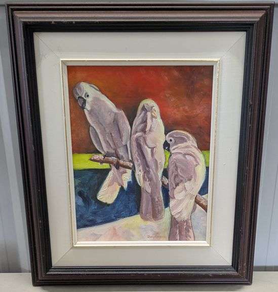 Framed and Signed Original "Three Of A Kind" by Judy Comeau, Acrylic on Board  13"x15"