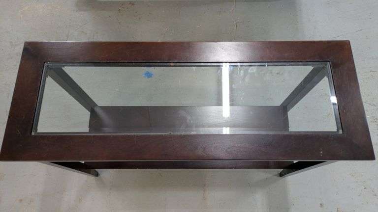 Rectangular Wooden Console Table with Glass Insert Top., 43"L x 15"W x 29.5"H