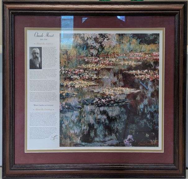 Gallery Framed Claude Monet Lithograph and Biography, 32.5" x 26.5"