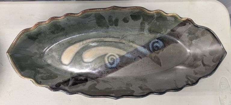 Decorative Ceramic Oval Platter, by Pogorila, 17"x7"x2.5"