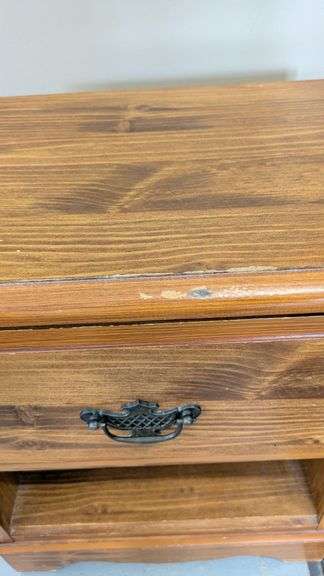 Wooden End Table with Metal Accents, 18"L X 14"W x 21.5"H, 5" Drawer Depth