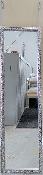 Tall Door Hanger Rectangular Mirror with Intricate Silver Frame, 50"