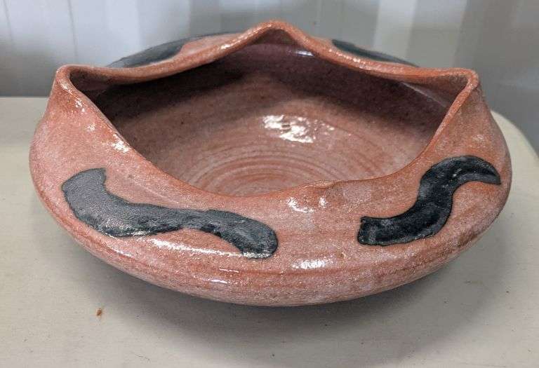 Hand-Thrown Ceramic Bowl with Reddish-Brown Glazed Finish, signed by Marcus Grenage, 7"W