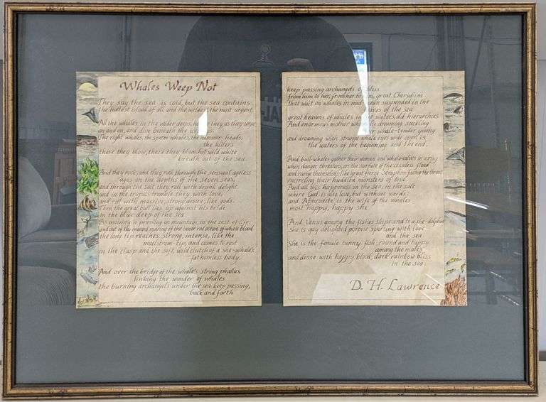 Framed Artwork of 'Whales Weep Not' Poem by D.H. Lawrence, 24"x18"