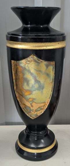 Hand Carved Wood Sculpture Vase by Leo MacNeil, with Applied Gold Leaf, 11"H