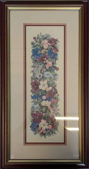 Climbing Blossoms Watercolor by Rachael Ann with Frame, 13.5x25.5"