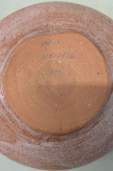 Hand-Thrown Ceramic Bowl with Reddish-Brown Glazed Finish, signed by Marcus Grenage, 7"W