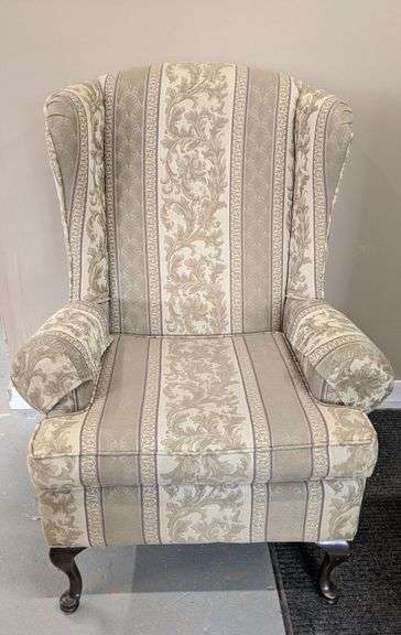 Classic Wingback Armchair with Traditional Patterned Fabric