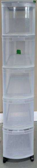 Plastic Five Tier Storage Bin with Casters, 12"L x 13" W x 38"H