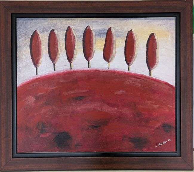 Framed and Signed Original "Roman Trees" by Sandra, Oil On Board, Done in 2004, 24x29"